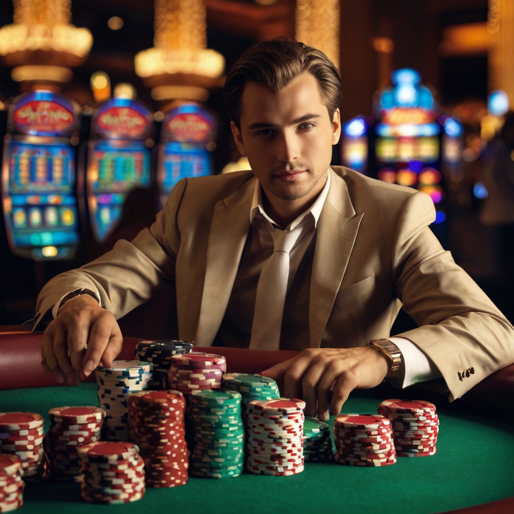 Default make a picture of a person playing in a casino 1 1